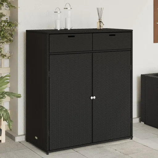 Armário de Arrumação p/ Jardim 105x55x113 cm Vime PE Preto