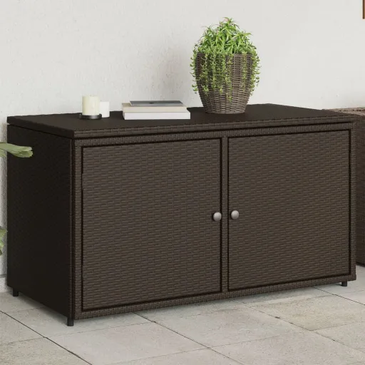 Armário de Arrumação para Jardim 110x55x60,5cm Vime PE Castanho