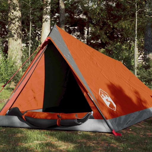 Tenda de Campismo p/ 2 Pessoas Tecido Impermeável Cinza/Laranja