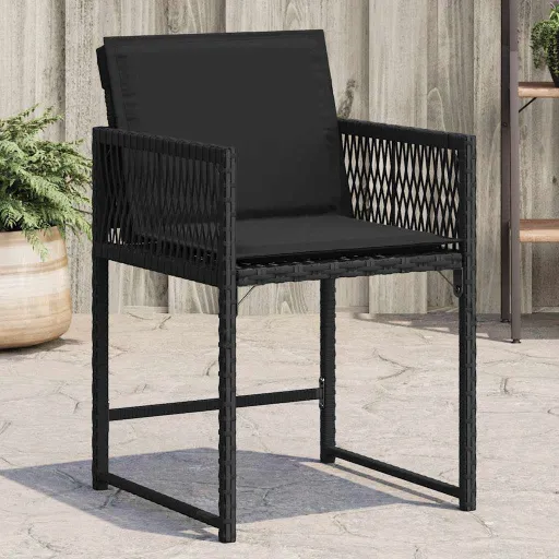 Cadeiras de Jardim com Almofadões   Vime PE Preto (4 pcs)