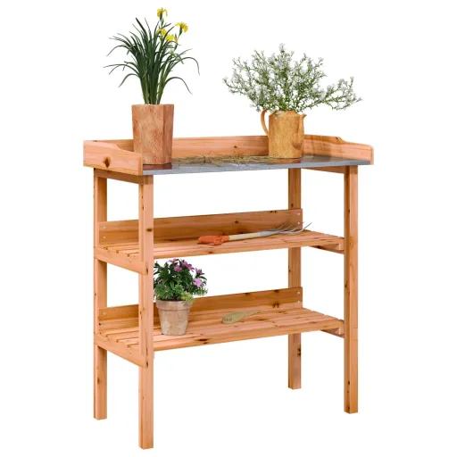 Mesa p/ Plantas c/ Prateleiras 78x38x82,5 cm Abeto Castanho