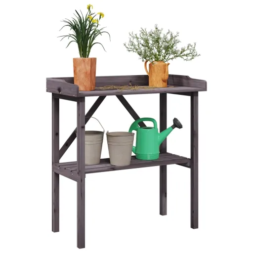 Mesa p/ Plantas c/ Prateleira 78x38x82,5 cm Abeto Maciço Cinza