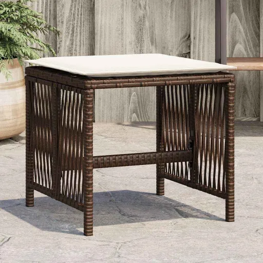 Bancos Jardim com Almofadões   41x41x36 cm Vime PE Castanho (4 pcs)