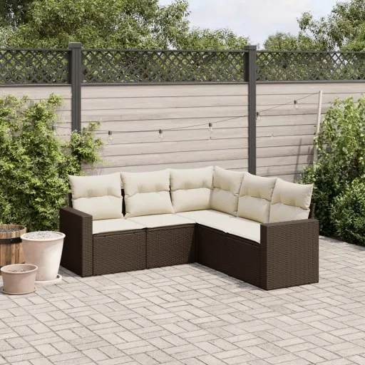 Conjunto Sofás p/ Jardim c/ Almofadões Vime PE Castanho (5 pcs)