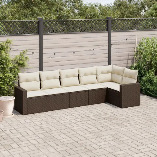 Conjunto de Sofás Jardim c/ Almofadões Vime PE Castanho (6 pcs)