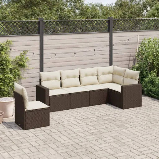 Conjunto de Sofás Jardim c/ Almofadões Vime PE Castanho (6 pcs)