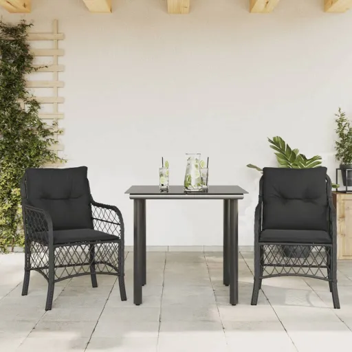 Conjunto de Bistrô com Almofadões Vime PE Preto (3 pcs)