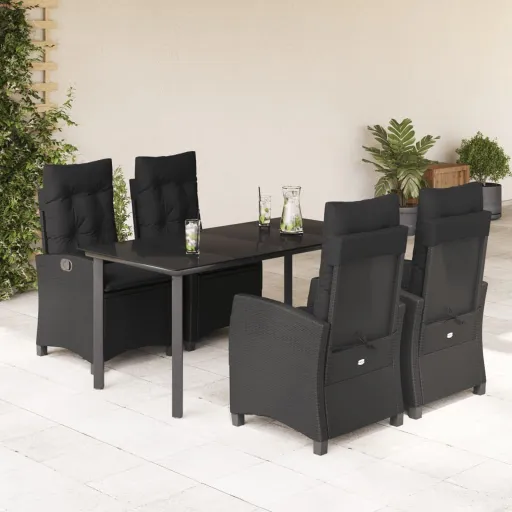 Conjunto de Jantar p/ Jardim c/ Almofadões Vime PE Preto (5 pcs)