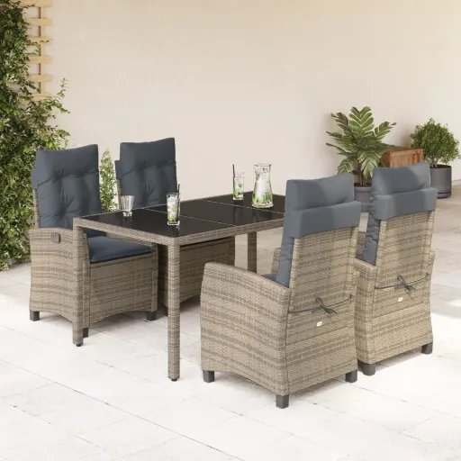 Conjunto de Jantar p/ Jardim c/ Almofadões Vime PE Cinza (5 pcs)