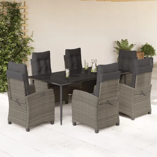 Conjunto de Jantar p/ Jardim c/ Almofadões Vime PE Cinza (7 pcs)