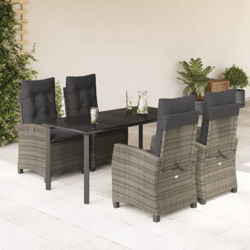 Conjunto de Jantar p/ Jardim c/ Almofadões Vime PE Cinza (5 pcs)