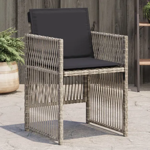 Cadeiras de Jardim com Almofadões   Vime PE Cinzento-Claro (4 pcs)