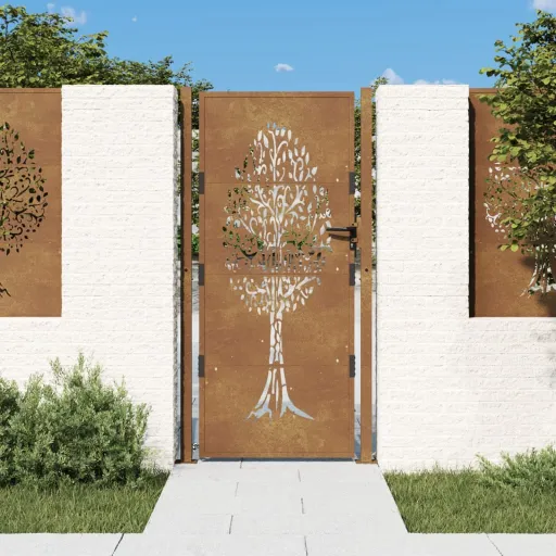 Portão de Jardim 100x175 cm em Aço Corten com Design de Árvore