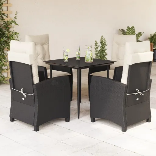 Conjunto de Jantar p/ Jardim c/ Almofadões Vime PE Preto (5 pcs)
