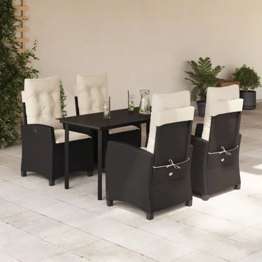 Conjunto de Jantar p/ Jardim c/ Almofadões Vime PE Preto (5 pcs)