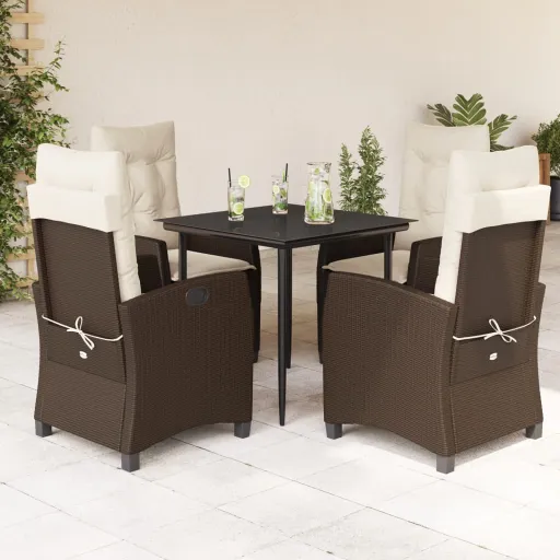 Conjunto Jantar p/ Jardim c/ Almofadões Vime PE Castanho (5 pcs)