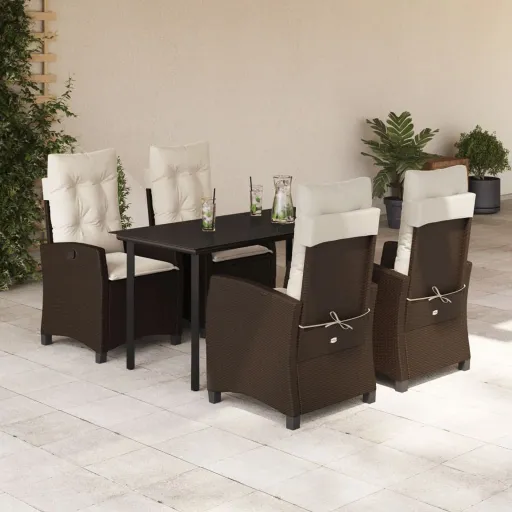 Conjunto Jantar p/ Jardim c/ Almofadões Vime PE Castanho (5 pcs)