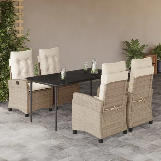 Conjunto de Jantar p/ Jardim com Almofadões Vime PE Bege (5 pcs)