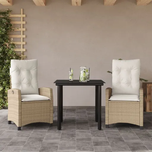 Conjunto de Jantar p/ Jardim com Almofadões Vime PE Bege (3 pcs)