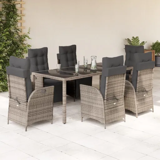 Conjunto de Jantar p/ Jardim c/ Almofadões Vime PE Cinza (9 pcs)