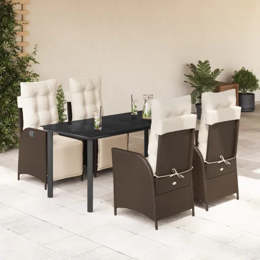 Conjunto Jantar p/ Jardim c/ Almofadões Vime PE Castanho (5 pcs)