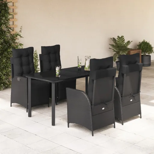 Conjunto de Jantar p/ Jardim c/ Almofadões Vime PE Preto (5 pcs)