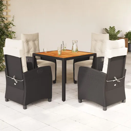 Conjunto de Jantar p/ Jardim c/ Almofadões Vime PE Preto (5 pcs)