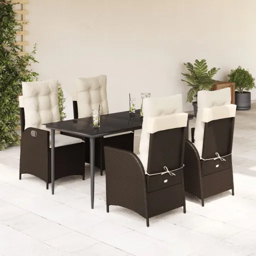 Conjunto Jantar p/ Jardim c/ Almofadões Vime PE Castanho (5 pcs)