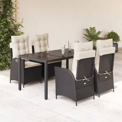 Conjunto de Jantar p/ Jardim c/ Almofadões Vime PE Preto (5 pcs)