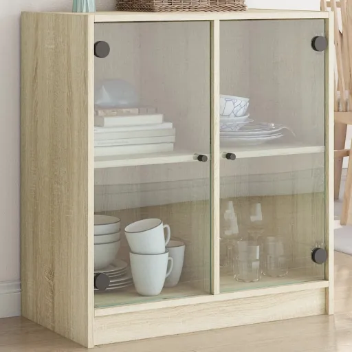 Armário de Apoio c/ Portas Vidro 68x37x75,5 cm Carvalho Sonoma