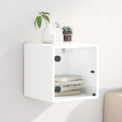 Mesa de Cabeceira c/ Porta de Vidro 35x37x35 cm Branco
