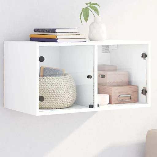 Armário de Parede c/ Portas de Vidro 68,5x37x35 cm Branco
