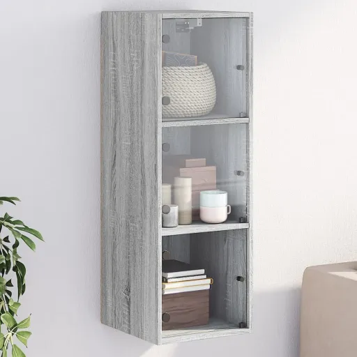 Armário de Parede c/ Portas de Vidro 35x37x100 cm Cinza Sonoma