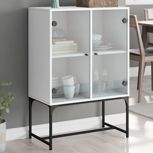 Armário de Apoio c/ Portas de Vidro 69x37x100 cm Branco