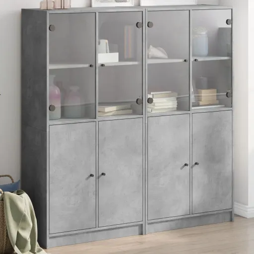 Estante c/ Portas 136x37x142 cm Derivados Madeira Cinza Cimento