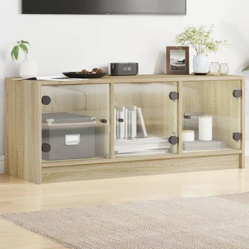 Móvel de TV c/ Portas de Vidro 102x37x42 cm Carvalho Sonoma