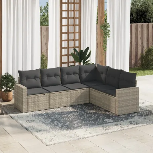Conj. Sofás Jardim com Almofadões Vime PE Cinzento-Claro (6 pcs)
