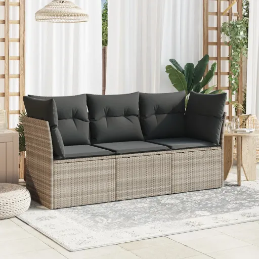 Conj. Sofás Jardim c/ Almofadões Vime PE Cinzento-Claro (3 pcs)