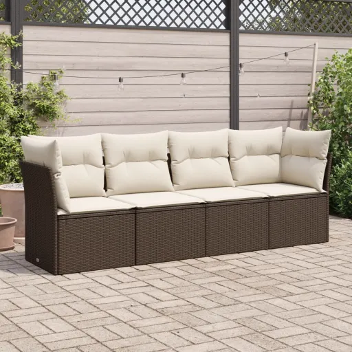 Conjunto Sofás de Jardim c/ Almofadões Vime PE Castanho (4 pcs)