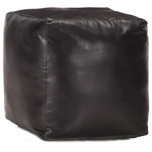 Pufe 40x40x40 cm Couro de Cabra Genuíno Preto