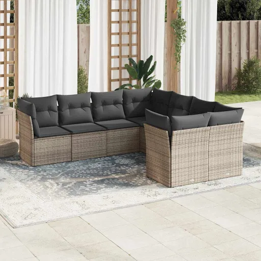 Conjunto Sofás de Jardim c/ Almofadões Vime PE Cinzento (8 pcs)