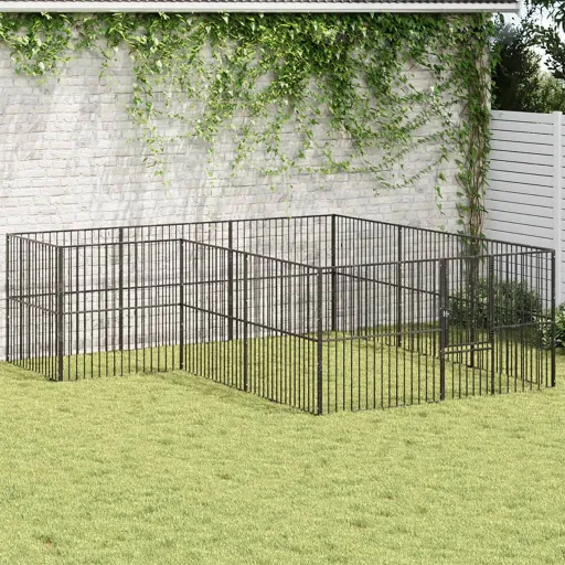 Parque para Cães com 12 Painéis Aço Galvanizado Preto