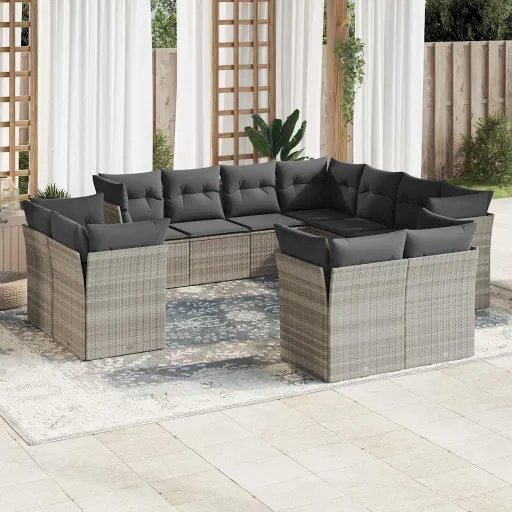 Conjunto Sofás de Jardim c/ Almofadões Vime PE Cinzento (11 pcs)