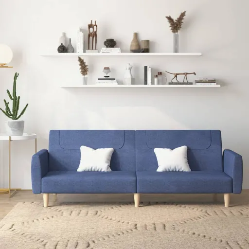 Sofá-Cama de 2 Lugares Tecido Azul