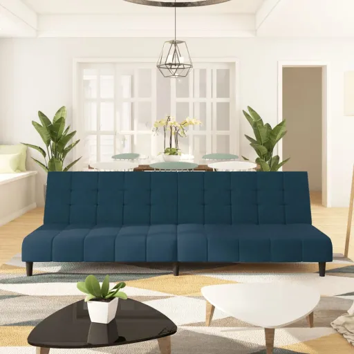 Sofá-Cama de 2 Lugares Veludo Azul