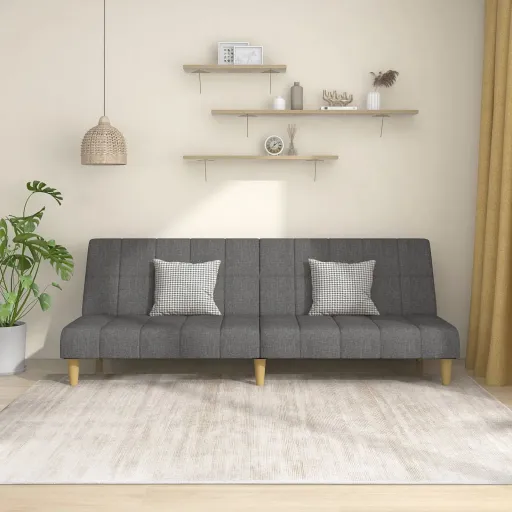 Sofá-Cama de 2 Lugares Tecido Cinzento-Claro