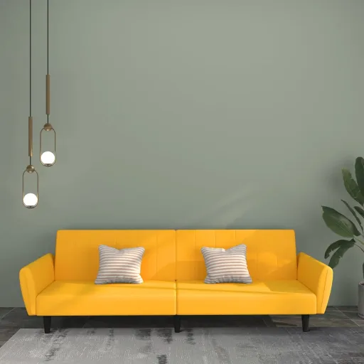 Sofá-Cama de 2 Lugares Veludo Amarelo