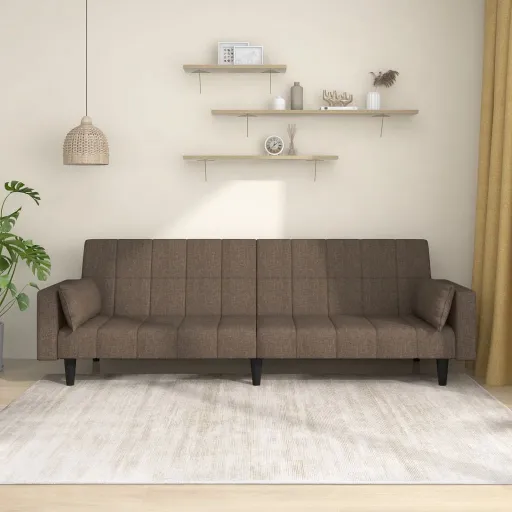 Sofá-Cama 2 Lugares c/ Duas Almofadas Tecido Cinza-Acastanhado