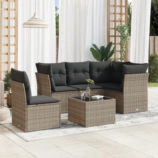Conjunto Sofás de Jardim com Almofadões Vime Cinzento (6 pcs)