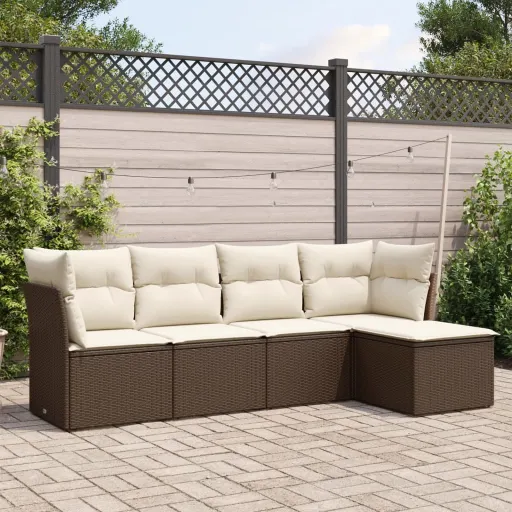 Conjunto Sofás p/ Jardim c/ Almofadões Vime PE Castanho (5 pcs)